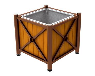 Pflanzbehälter Province aus Stahl & Holz - gebürsteter Edelstahl