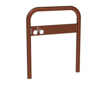 Fahrradbügel gebogen mit Beschilderung