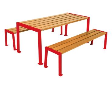Sitzgruppe Silaos® aus Stahl und Holz Farbe:RAL 3020|Fertigstellung Holz:Eichenholz PEFC-zertifiziert - Lasur helle Eiche|Struktur:Tisch + Sitzbank