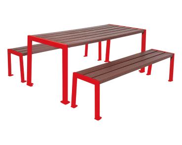 Sitzgruppe Silaos® aus Recycling-Kunststoff Farbe:RAL 3020|Struktur:Tisch