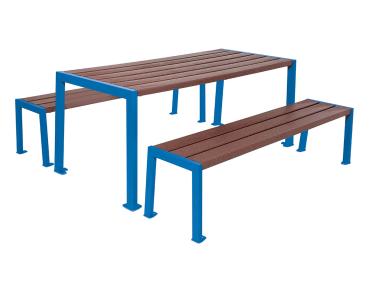 Sitzgruppe Silaos® aus Recycling-Kunststoff Farbe:RAL 5010|Struktur:Tisch