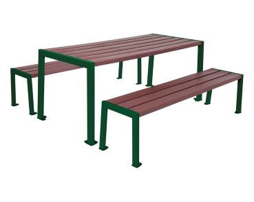 Sitzgruppe Silaos® aus Recycling-Kunststoff Farbe:RAL 6005|Struktur:Tisch