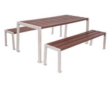 Sitzgruppe Silaos® aus Recycling-Kunststoff Farbe:RAL 7044|Struktur:Tisch