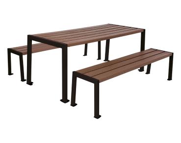 Sitzgruppe Silaos® aus Recycling-Kunststoff Farbe:RAL 9005|Struktur:Tisch