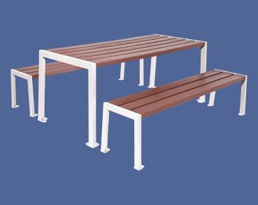 Sitzgruppe Silaos® aus Recycling-Kunststoff Farbe:RAL 9010|Struktur:Tisch