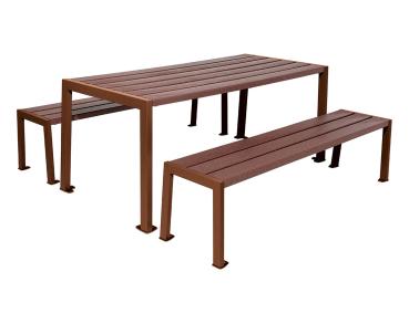 Sitzgruppe Silaos® aus Recycling-Kunststoff Farbe:Rost Korten Effekt|Struktur:Tisch