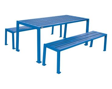 Sitzgruppe Silaos® aus Stahl Farbe:RAL 5010|Struktur:Tisch