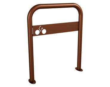 Fahrradbügel gebogen mit Beschilderung