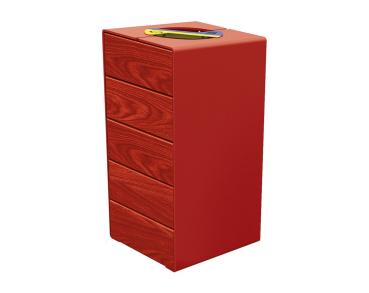 Abfalltrennsystem Kube. aus Stahl und Holz Farbe:RAL 3004|Fertigstellung Holz:Tropenholz - Tönung Mahagoni