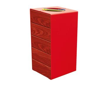 Abfalltrennsystem Kube. aus Stahl und Holz Farbe:RAL 3020|Fertigstellung Holz:Tropenholz - Tönung Mahagoni