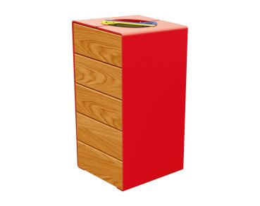 Abfalltrennsystem Kube. aus Stahl und Holz Farbe:RAL 3020|Fertigstellung Holz:Tropenholz - Lasur helle Eiche
