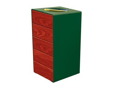 Abfalltrennsystem Kube. aus Stahl und Holz Farbe:RAL 6005|Fertigstellung Holz:Tropenholz - Tönung Mahagoni