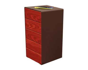 Abfalltrennsystem Kube. aus Stahl und Holz Farbe:RAL 8017|Fertigstellung Holz:Tropenholz - Tönung Mahagoni