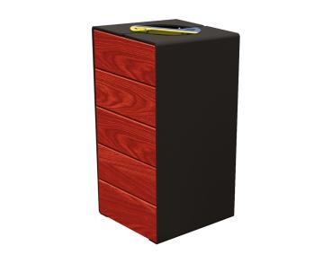 Abfalltrennsystem Kube. aus Stahl und Holz Farbe:RAL 9005|Fertigstellung Holz:Tropenholz - Tönung Mahagoni