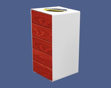 Abfalltrennsystem Kube. aus Stahl und Holz Farbe:RAL 9010|Fertigstellung Holz:Tropenholz - Tönung Mahagoni