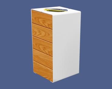 Abfalltrennsystem Kube. aus Stahl und Holz Farbe:RAL 9010|Fertigstellung Holz:Tropenholz - Lasur helle Eiche