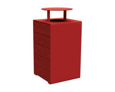 Abfallkorb Kube. 120 Liter aus Stahl und Holz Farbe:RAL 3004|Fertigstellung Holz:Tropenholz - Tönung Mahagoni|Struktur:Version mit Deckel