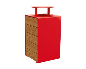 Abfallkorb Kube. 120 Liter aus Stahl und Holz Farbe:RAL 3020|Fertigstellung Holz:Tropenholz - Lasur helle Eiche|Struktur:Version mit Deckel