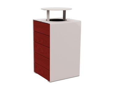 Abfallkorb Kube. 120 Liter aus Stahl und Holz Farbe:RAL 7044|Fertigstellung Holz:Tropenholz - Tönung Mahagoni|Struktur:Version mit Deckel