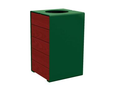 Abfallkorb Kube. 120 Liter aus Stahl und Holz Farbe:RAL 6005|Fertigstellung Holz:Tropenholz - Tönung Mahagoni|Struktur:Version ohne Deckel