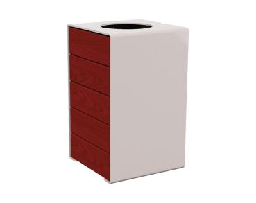 Abfallkorb Kube. 120 Liter aus Stahl und Holz Farbe:RAL 7044|Fertigstellung Holz:Tropenholz - Tönung Mahagoni|Struktur:Version ohne Deckel
