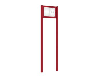 Schaukasten Tradition mit Pfosten Farbe:RAL 3004|Abmessungen:2 A4 - B 550 x H 400 mm - Flügeltür|Pfosten:Mittelpfosten zum Einbetonieren