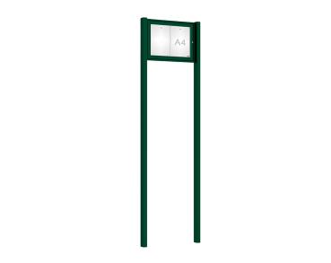 Schaukasten Tradition mit Pfosten Farbe:RAL 6005|Abmessungen:2 A4 - B 550 x H 400 mm - Flügeltür|Pfosten:Mittelpfosten zum Einbetonieren