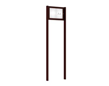 Schaukasten Tradition mit Pfosten Farbe:RAL 8017|Abmessungen:2 A4 - B 550 x H 400 mm - Flügeltür|Pfosten:Mittelpfosten zum Einbetonieren