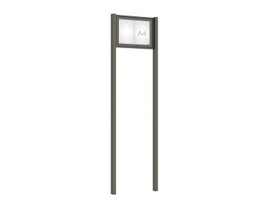 Schaukasten Tradition mit Pfosten Farbe:Procity grau|Abmessungen:2 A4 - B 550 x H 400 mm - Flügeltür|Pfosten:Mittelpfosten zum Einbetonieren