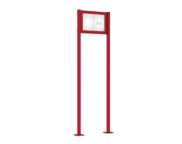 Schaukasten Tradition mit Pfosten Farbe:RAL 3004|Abmessungen:2 A4 - B 550 x H 400 mm - Flügeltür|Pfosten:Pfosten-Set auf Bodenplatten
