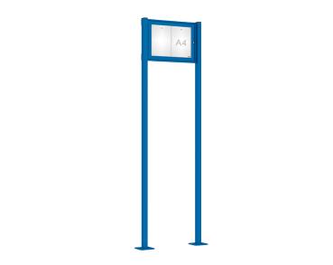 Schaukasten Tradition mit Pfosten Farbe:RAL 5010|Abmessungen:2 A4 - B 550 x H 400 mm - Flügeltür|Pfosten:Pfosten-Set auf Bodenplatten