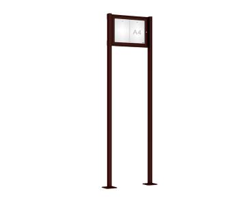 Schaukasten Tradition mit Pfosten Farbe:RAL 8017|Abmessungen:2 A4 - B 550 x H 400 mm - Flügeltür|Pfosten:Pfosten-Set auf Bodenplatten