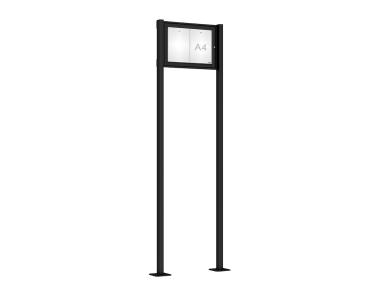 Schaukasten Tradition mit Pfosten Farbe:RAL 9005|Abmessungen:2 A4 - B 550 x H 400 mm - Flügeltür|Pfosten:Pfosten-Set auf Bodenplatten
