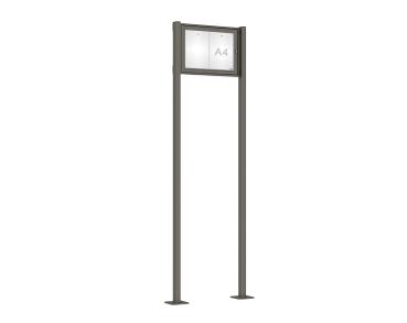 Schaukasten Tradition mit Pfosten Farbe:Procity grau|Abmessungen:2 A4 - B 550 x H 400 mm - Flügeltür|Pfosten:Pfosten-Set auf Bodenplatten