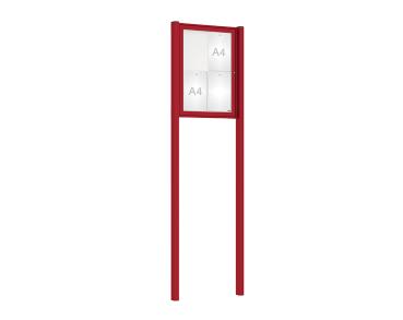 Schaukasten Tradition mit Pfosten Farbe:RAL 3004|Abmessungen:4 A4 - B 550 x H 750 mm - Flügeltür|Pfosten:Mittelpfosten zum Einbetonieren