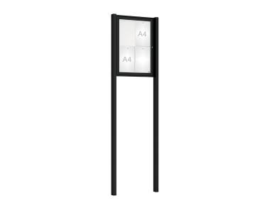Schaukasten Tradition mit Pfosten Farbe:RAL 9005|Abmessungen:4 A4 - B 550 x H 750 mm - Flügeltür|Pfosten:Mittelpfosten zum Einbetonieren