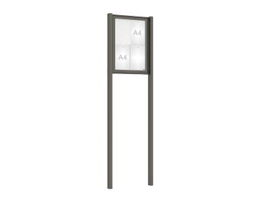 Schaukasten Tradition mit Pfosten Farbe:Procity grau|Abmessungen:4 A4 - B 550 x H 750 mm - Flügeltür|Pfosten:Mittelpfosten zum Einbetonieren