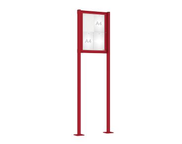 Schaukasten Tradition mit Pfosten Farbe:RAL 3004|Abmessungen:4 A4 - B 550 x H 750 mm - Flügeltür|Pfosten:Pfosten-Set auf Bodenplatten