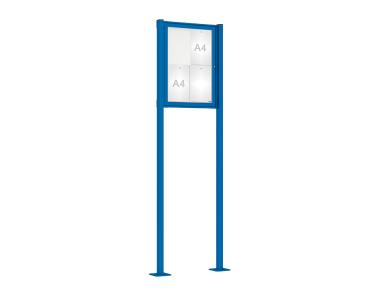 Schaukasten Tradition mit Pfosten Farbe:RAL 5010|Abmessungen:4 A4 - B 550 x H 750 mm - Flügeltür|Pfosten:Pfosten-Set auf Bodenplatten