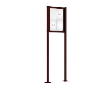 Schaukasten Tradition mit Pfosten Farbe:RAL 8017|Abmessungen:4 A4 - B 550 x H 750 mm - Flügeltür|Pfosten:Pfosten-Set auf Bodenplatten