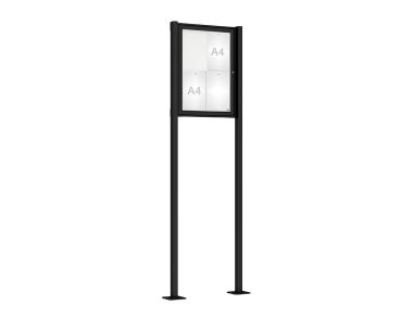 Schaukasten Tradition mit Pfosten Farbe:RAL 9005|Abmessungen:4 A4 - B 550 x H 750 mm - Flügeltür|Pfosten:Pfosten-Set auf Bodenplatten