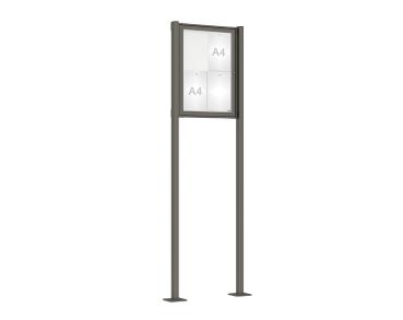 Schaukasten Tradition mit Pfosten Farbe:Procity grau|Abmessungen:4 A4 - B 550 x H 750 mm - Flügeltür|Pfosten:Pfosten-Set auf Bodenplatten