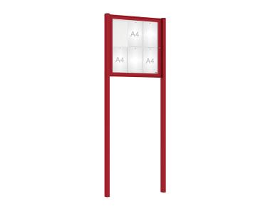 Schaukasten Tradition mit Pfosten Farbe:RAL 3004|Abmessungen:6 A4 - B 750 x H 750 mm - Flügeltür|Pfosten:Mittelpfosten zum Einbetonieren