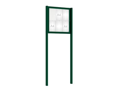 Schaukasten Tradition mit Pfosten Farbe:RAL 6005|Abmessungen:6 A4 - B 750 x H 750 mm - Flügeltür|Pfosten:Mittelpfosten zum Einbetonieren