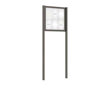 Schaukasten Tradition mit Pfosten Farbe:Procity grau|Abmessungen:6 A4 - B 750 x H 750 mm - Flügeltür|Pfosten:Mittelpfosten zum Einbetonieren