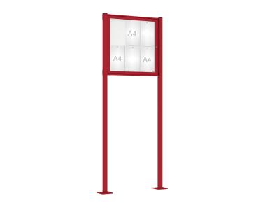 Schaukasten Tradition mit Pfosten Farbe:RAL 3004|Abmessungen:6 A4 - B 750 x H 750 mm - Flügeltür|Pfosten:Pfosten-Set auf Bodenplatten