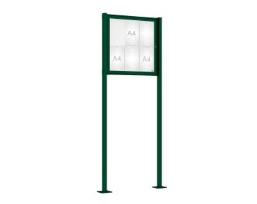 Schaukasten Tradition mit Pfosten Farbe:RAL 6005|Abmessungen:6 A4 - B 750 x H 750 mm - Flügeltür|Pfosten:Pfosten-Set auf Bodenplatten
