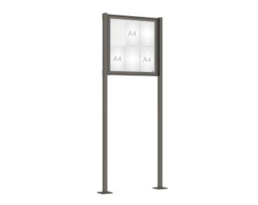Schaukasten Tradition mit Pfosten Farbe:Procity grau|Abmessungen:6 A4 - B 750 x H 750 mm - Flügeltür|Pfosten:Pfosten-Set auf Bodenplatten
