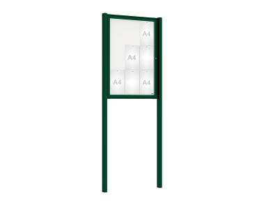 Schaukasten Tradition mit Pfosten Farbe:RAL 6005|Abmessungen:9 A4 - B 750 x H 1050 mm - Flügeltür|Pfosten:Mittelpfosten zum Einbetonieren