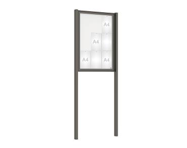 Schaukasten Tradition mit Pfosten Farbe:Procity grau|Abmessungen:9 A4 - B 750 x H 1050 mm - Flügeltür|Pfosten:Mittelpfosten zum Einbetonieren